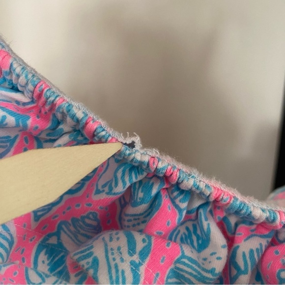 Lilly Pulitzer Pink Blue Seashell Print One Shoulder Ruffle Shorts Terry Romper - Picture 13 of 13